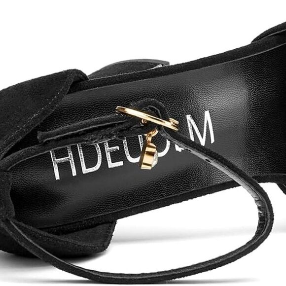 NIB. Women's Platform Chunky Heels. Black Suede/Crushed Velvet Style. Size 8.5 - Picture 4 of 5